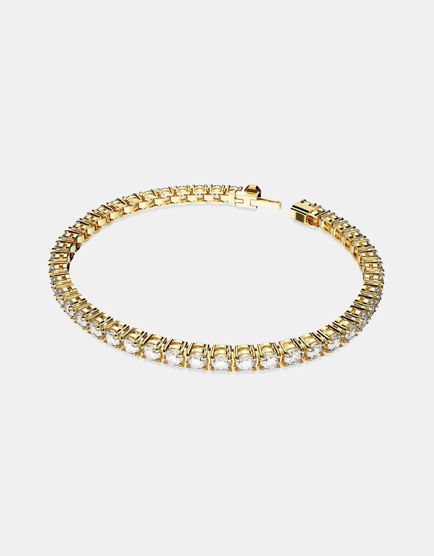 Swarovski - Matrix Tennis bracelet, Round cut, White, Gold-tone plated