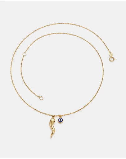 Zoe Olivia - 9K Gold Horn & Evil Eye Necklace