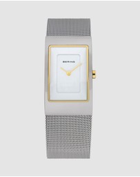 Bering - Bering Classic 38mm Polished White Dial Silver Stainless Steel Mesh Strap Watch