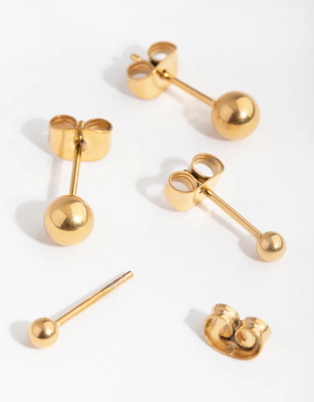 Lovisa - 24 Carat Gold Plated Surgical Steel Graduated Ball Stud Earrings
