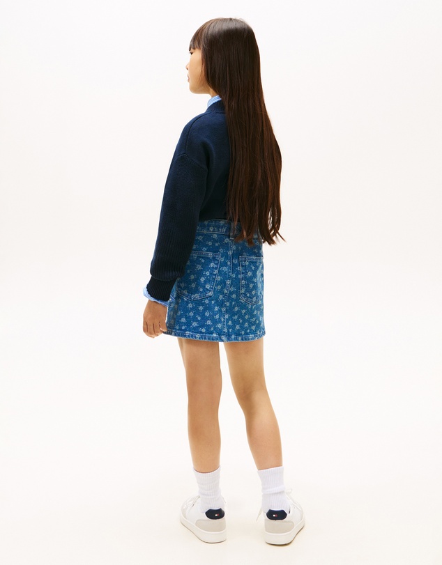 Tommy Hilfiger - Floral Print Flag Embroidery Denim Skirt - Teens