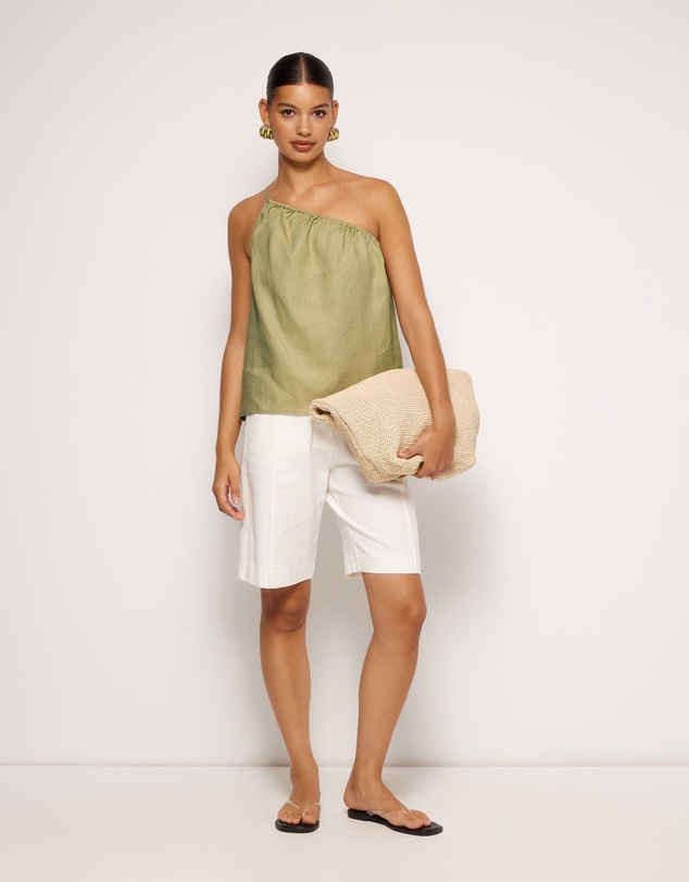 AERE - Linen Gathered One Shoulder Top