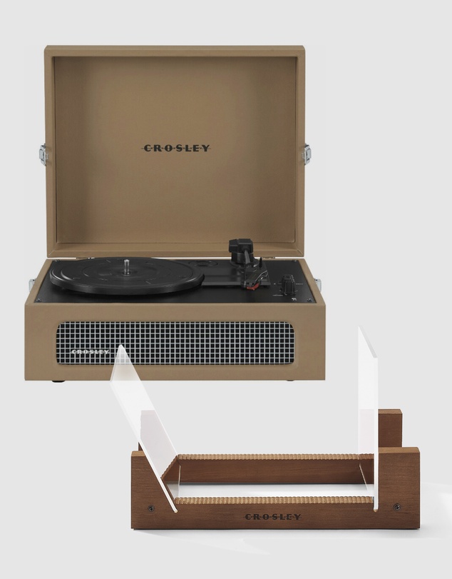 Crosley - Crosley Voyager Bluetooth Portable Turntable + Bundled Crosley Record Storage Display Stand - Tan
