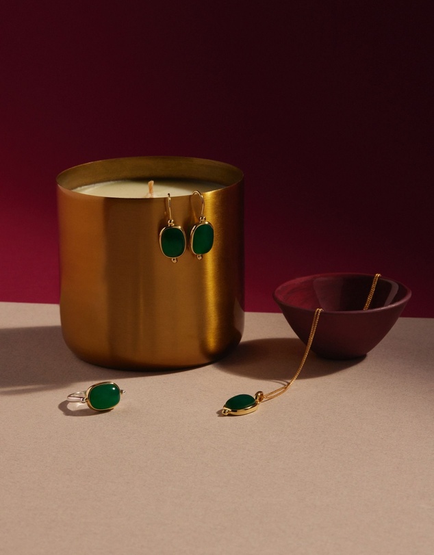 Najo - Fleur Yellow Gold Green Onyx Earrings