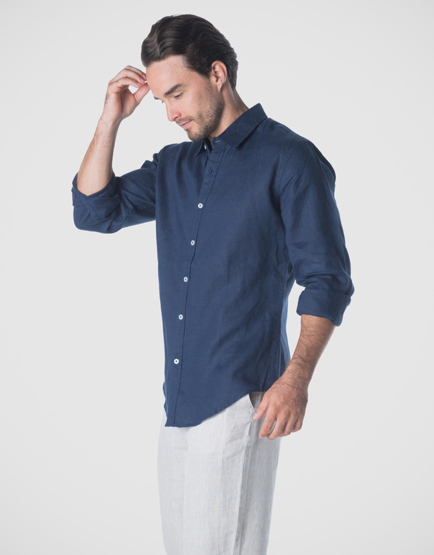 Coast Clothing - Long Sleeve Linen Shirt in Navy Blue