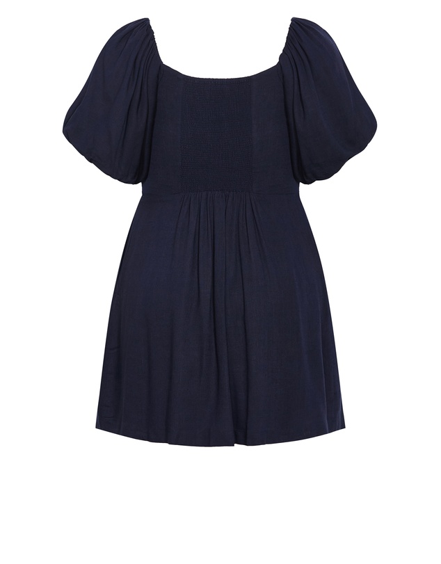 City Chic - Plus size Mani Balloon Sleeve Mini Dress - navy