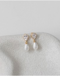 The White Collection - Sara - Elegant Gold Pearl Bridal Earrings