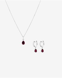 Michael Hill - Pear Cut Created Ruby Pendant and Drop Earring Set in Sterling Silver