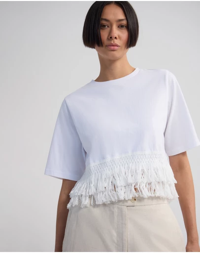 Oxford - Bria Cotton Fringe Trim T-Shirt