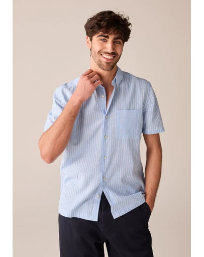 NEXT - Linen Blend Stripe Short Sleeve Shirt