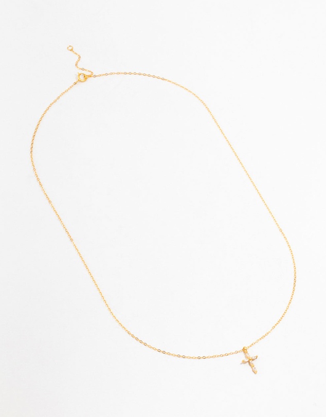 Lovisa - Gold Plated Sterling Silver Cubic Zirconia Cross Necklace