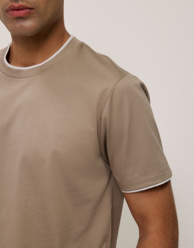 Trenery - Mercerised Cotton Layered T-shirt in Dark Taupe