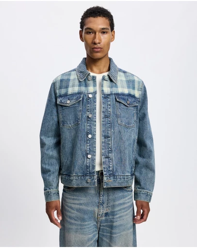 Scotch & Soda - Denim Trucker Jacket With Contrast Check Panelling