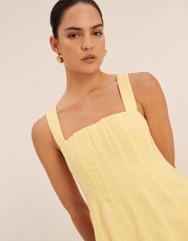 AERE - Pasey Linen Seamed Detail Midi Dress