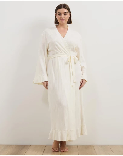Atmos&Here Curvy - Melody Pointelle Wrap Robe With Frill Hem