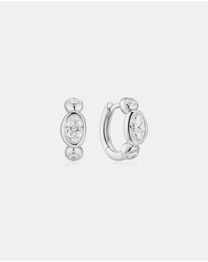 Ania Haie - Silver Bezel Organic Pebble & Round Huggie Hoop Earrings