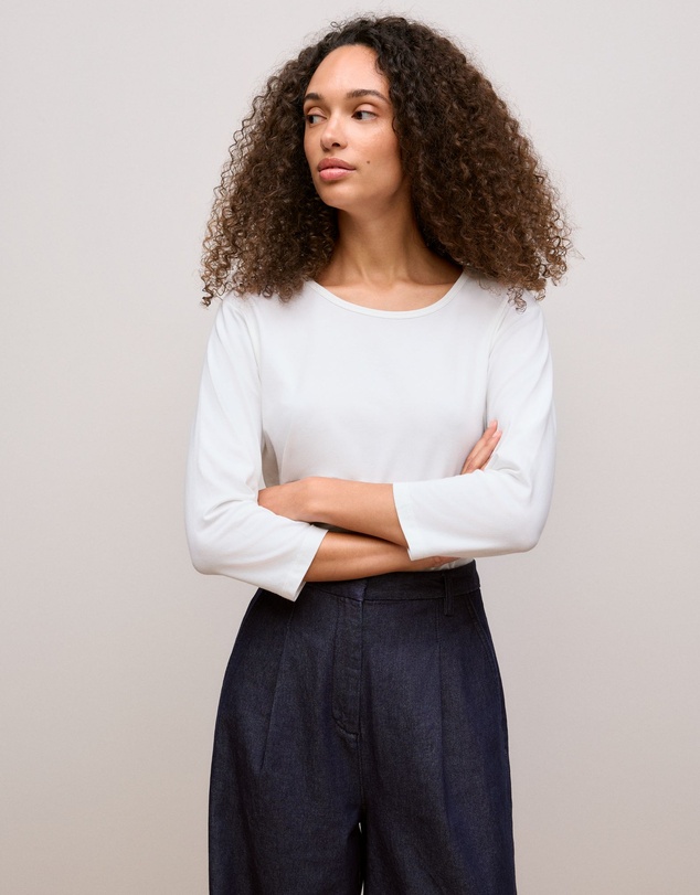 Trenery - Cotton 3/4 Sleeve T-shirt in Marshmallow
