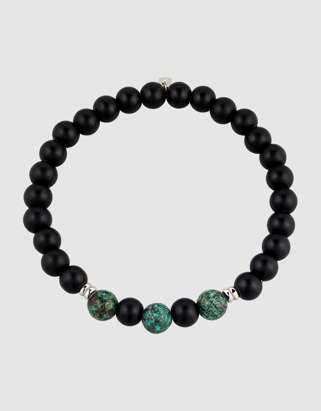 Kuzzoi - ICONIC EXCLUSIVE - Onyx and Turquoise Bead Bracelet with Sterling Silver Elements