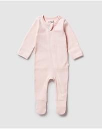 Wilson & Frenchy - Organic Stripe Rib Zipsuit with Feet - Babies