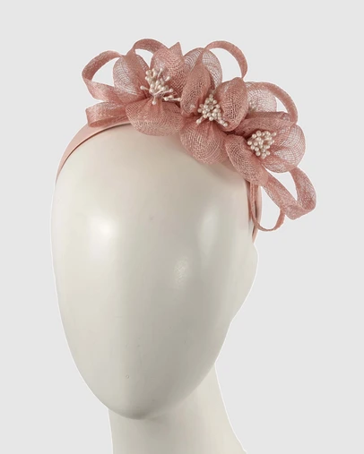 Max Alexander - Small Pink Sinamay Flowers Fascinator