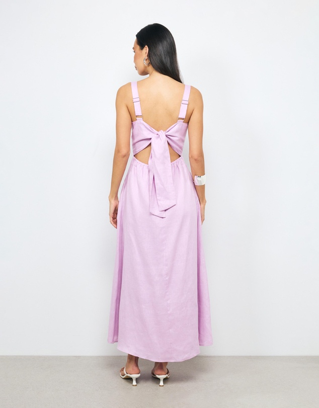 AERE - Lea Tie Back Linen Maxi Dress