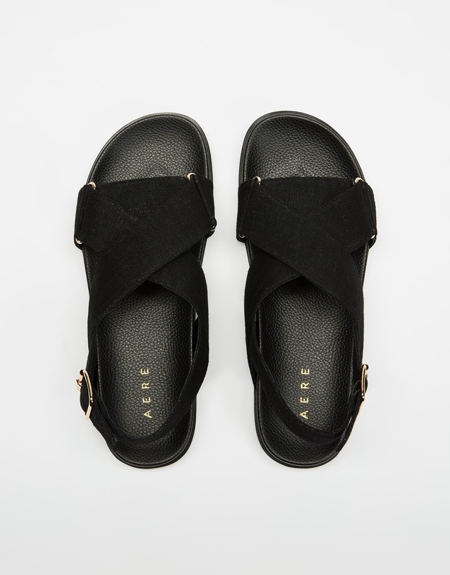 AERE - Linen Crossover Footbed Sandals