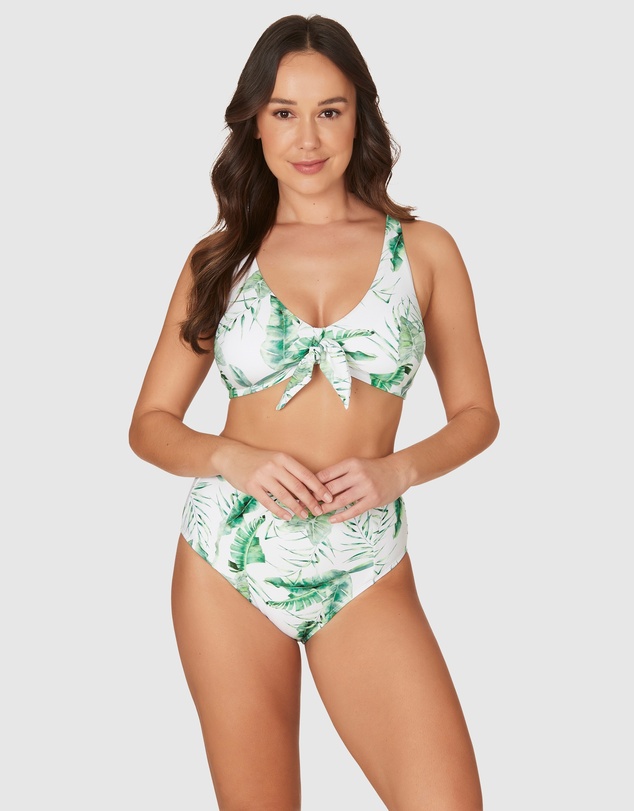 Nip Tuck Swim - White Jungle Java Connie Faux Knot Design Tummy Control Bikini Set Swimsuit