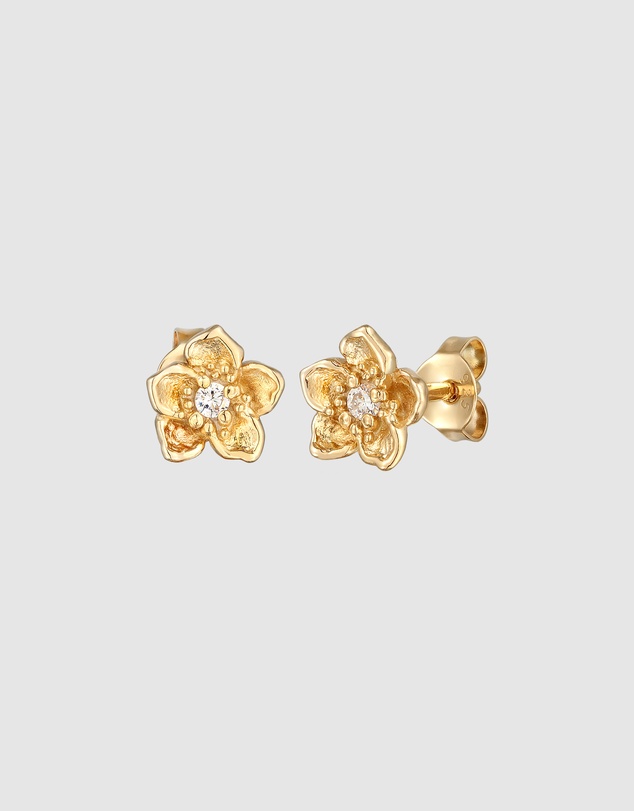 Elli Jewelry - Flower Zirconia Stud Earrings in Gold-Plated 925 Silver