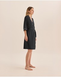 Gingerlilly - Lacey Navy Satin Robe