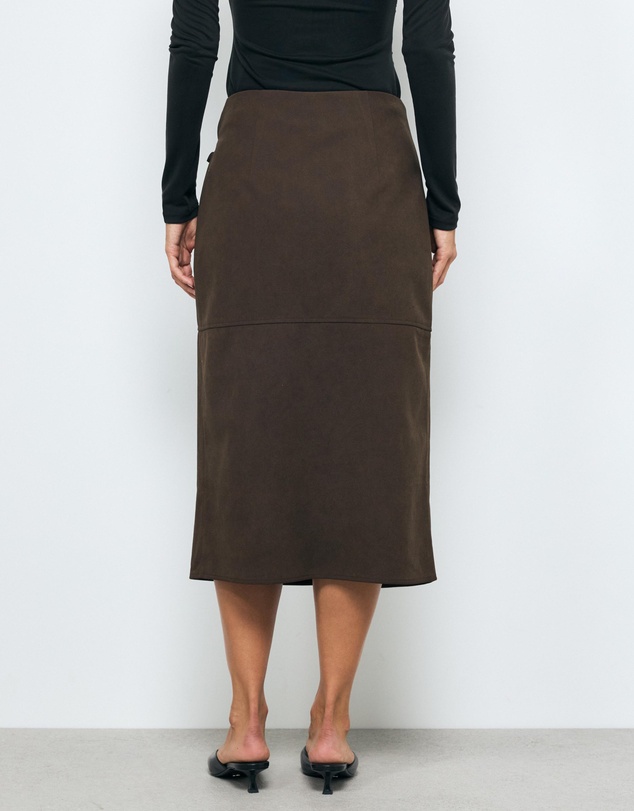 AERE - Anders Suede Look Midi Wrap Skirt