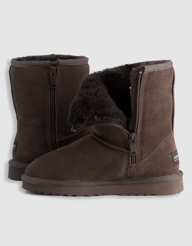 AusWooli Ugg Boots - Bronte Mid Calf Zip-Up Sheepskin Boot