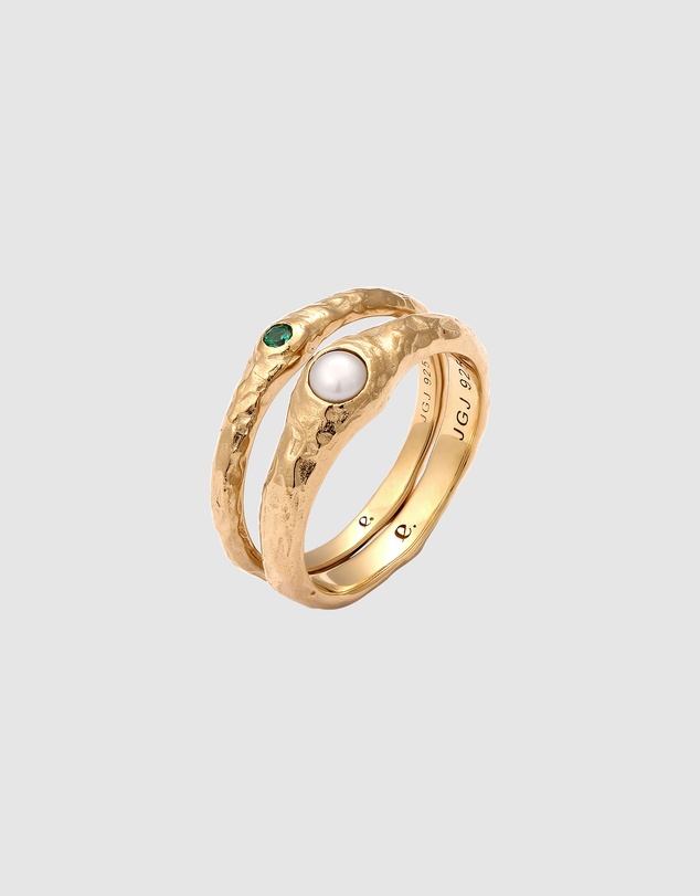 Elli Jewelry - Ring Set Organic Emerald Pearl 925 Sterling Silver