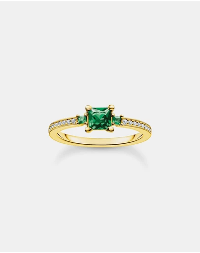 THOMAS SABO - Ring with green and white stones gold