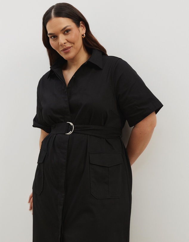 Atmos&Here Curvy - Amy Cotton Drill Midi Shirt Dress