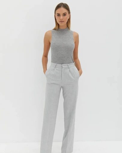 Style Addict - Mock Neck Tie Back Top - Grey