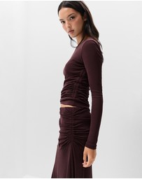 UNISON - Ruched Mesh Maxi Skirt