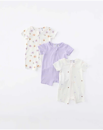 Cotton On Kids - The 3Pk Short Sleeve Zip Romper