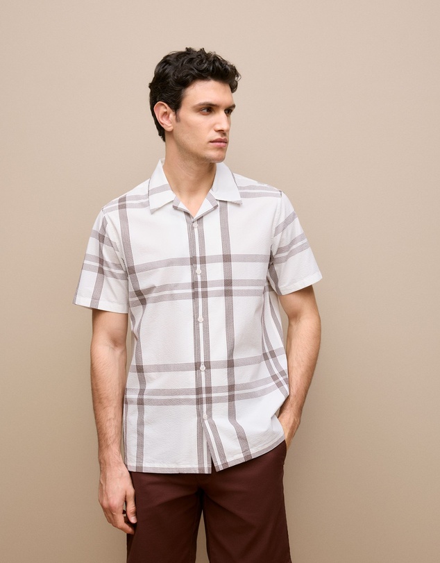 Trenery - Seersucker Check Camp Shirt in White
