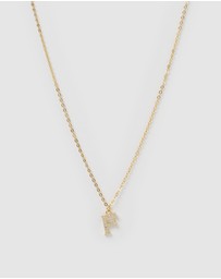 Izoa - Crystal Letter F Necklace Gold