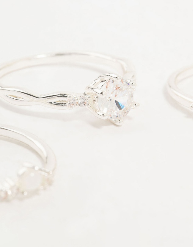 Lovisa - Silver Plated Cubic Zirconia Stacking Rings 3-Pack