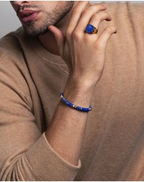 Nialaya Jewellery - Men's Hexagon Beaded Bracelet with Blue Lapis and Gold