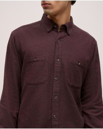 Trenery - Brushed Cotton Melange Shirt in Fudge