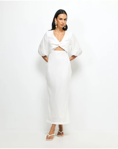 AERE - Idalia Twist Front Linen Midi Dress