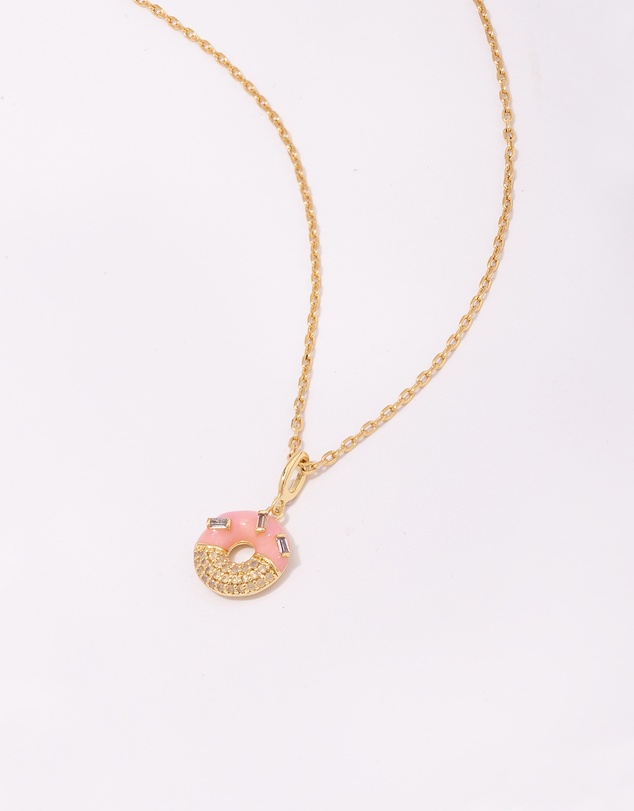 Wanderlust + Co - Donut Strawberry Glazed Gold Necklace
