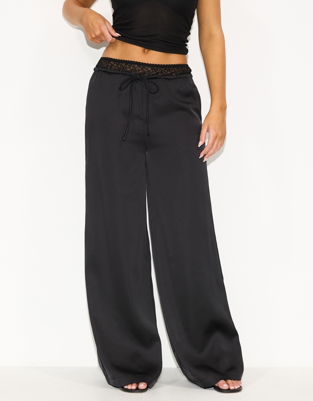 Dazie - Briar Lace Trim Satin Pants