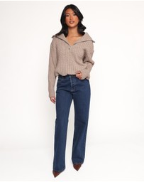 Petal & Pup - Anais Quarter Zip Knit Sweater - Beige