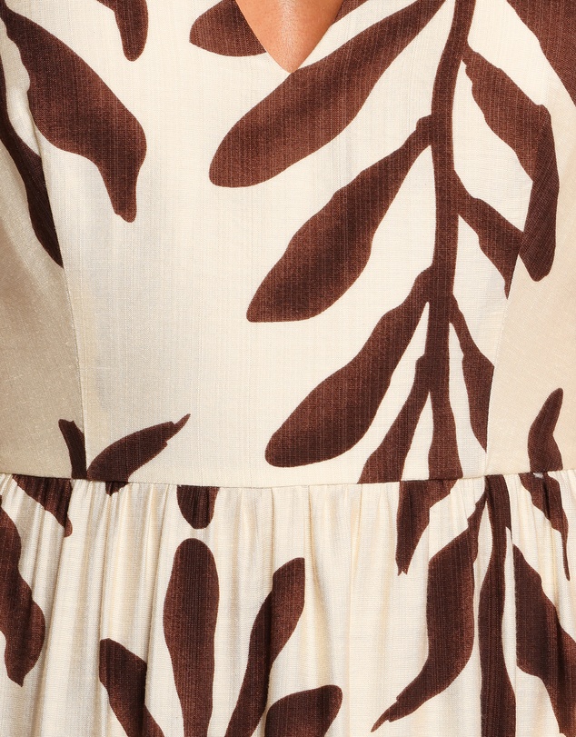 Petal & Pup - Steele Puff Sleeve Midi Dress - Brown Palm