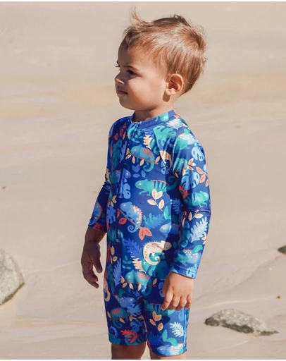 Purebaby - Printed Long Sleeve Sunsuit- Kids-Babies