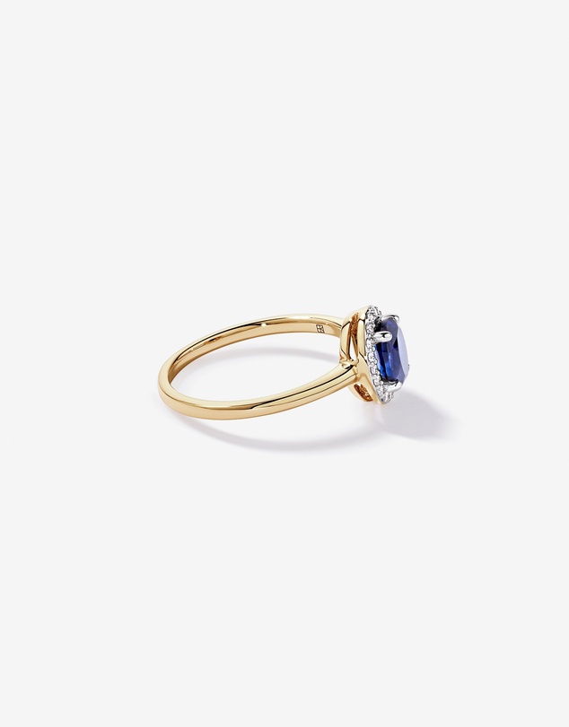 Michael Hill - Created Sapphire & 0.10TW Laboratory-Grown Diamond Halo Ring in 10kt Yellow Gold and Rhodium
