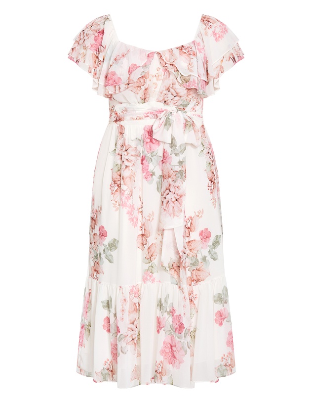 City Chic - Plus size Amelia Floral Print Midi Dress - ivory